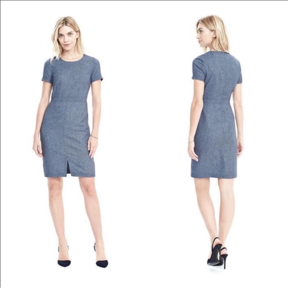 BR 8  🇮🇹 wool blend Elegant Blue Short Sleeve Dress